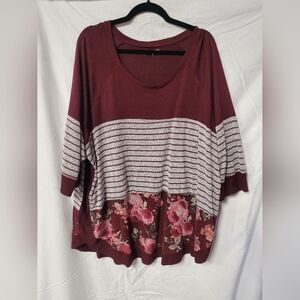 Maurices Maroon Striped Floral Sweatshirt